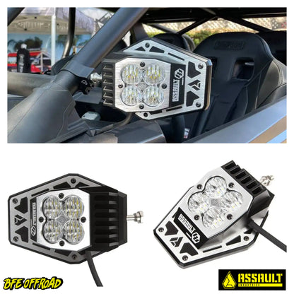 Assault Offroad LED lights on a vehicle with a visible brand logo.