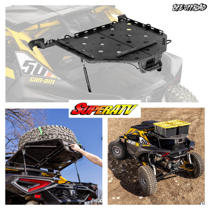 ATV roof rack system with SuperATV branding on a Can-Am vehicle.