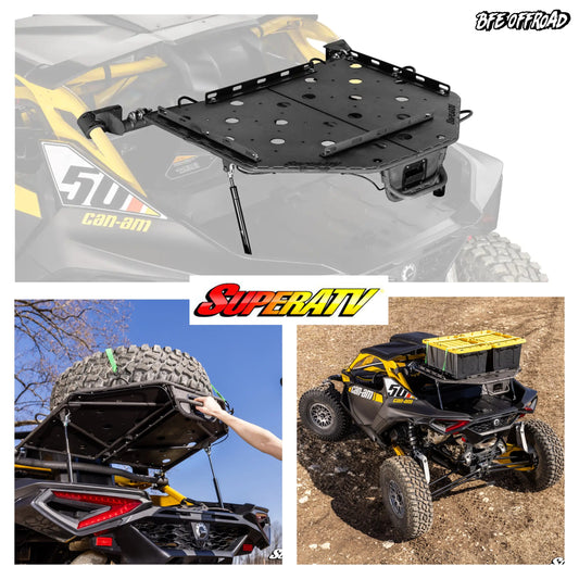 ATV roof rack system with SuperATV branding on a Can-Am vehicle.