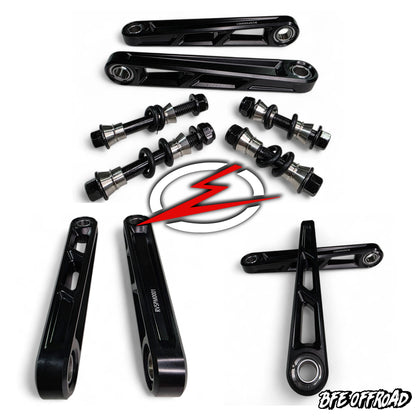 Black metal components on a white background with a brand logo.