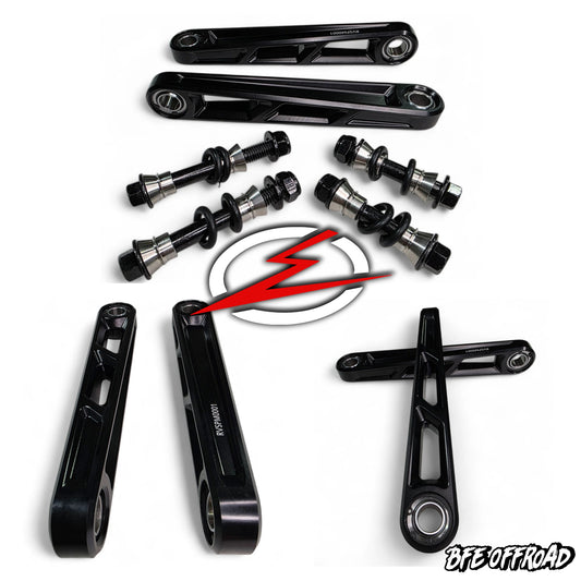 Black metal components on a white background with a brand logo.