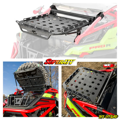 ATV roof rack system with SuperATV branding on a red ATV.