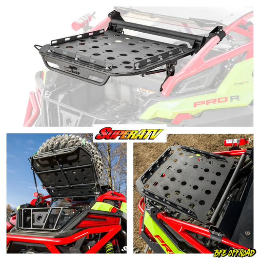 ATV roof rack system with SuperATV branding on a red ATV.