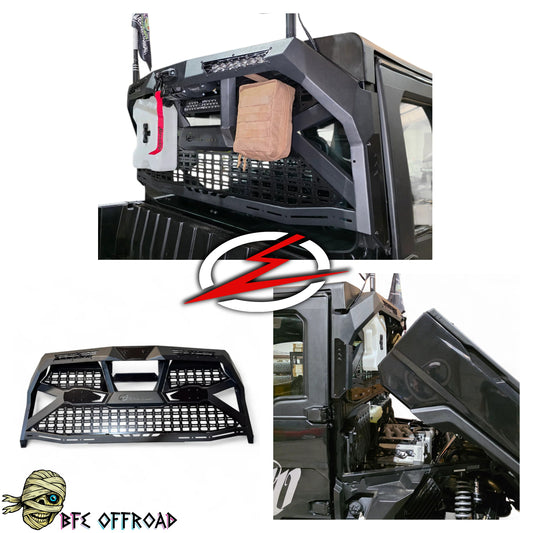 Collage of off-road vehicle parts with a prominent logo in the center.