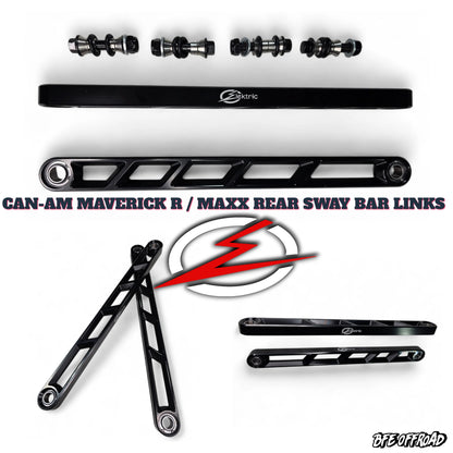 Can-Am Maverick R/Maxx rear sway bar links with electric branding on a white background