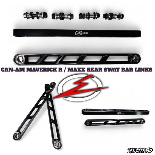 Can-Am Maverick R/Maxx rear sway bar links with electric branding on a white background