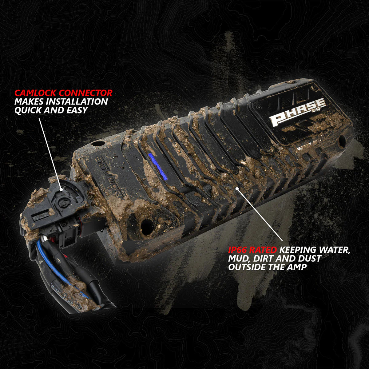 Dirtied amplifier with 'Phase' branding on a dark background