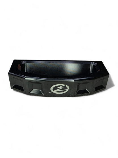 Black protective bumper with a logo on a white background