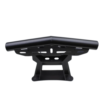 A black metal vehicle accessory with a curved top bar and a bracket-style base, shown on a plain white background.