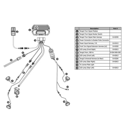 Wiring diagram with components and a parts list on a white background