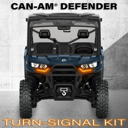 Can-Am Defender UTV with turn-signal kit on a gray background