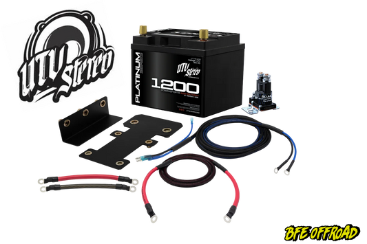 UTV Stereo battery and wiring kit on a white background