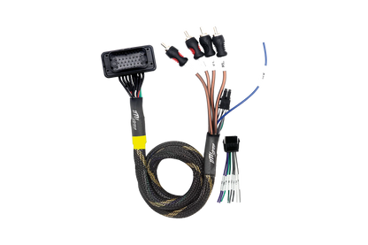 Car audio wiring harness with connectors on a white background