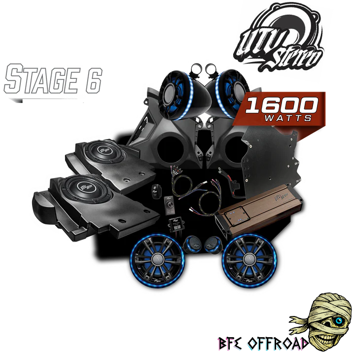 Off-road vehicle engine system with 'Stage 6' and '1600 Watts' text on a white background.