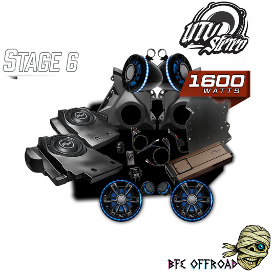 Off-road vehicle engine system with 'Stage 6' and '1600 Watts' text on a white background.