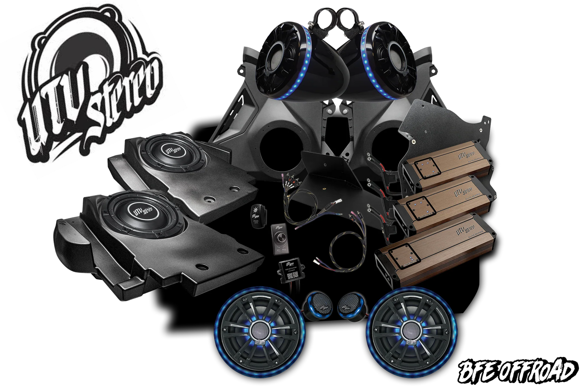 Collection of off-road vehicle components with 'BFE Offroad' branding on a white background.