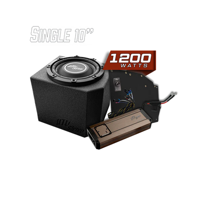 Car subwoofer with amplifier and power rating on a white background