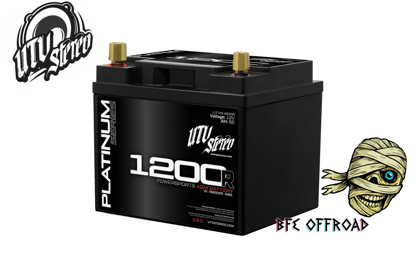 Black battery with 'BFE Offroad' branding on a white background