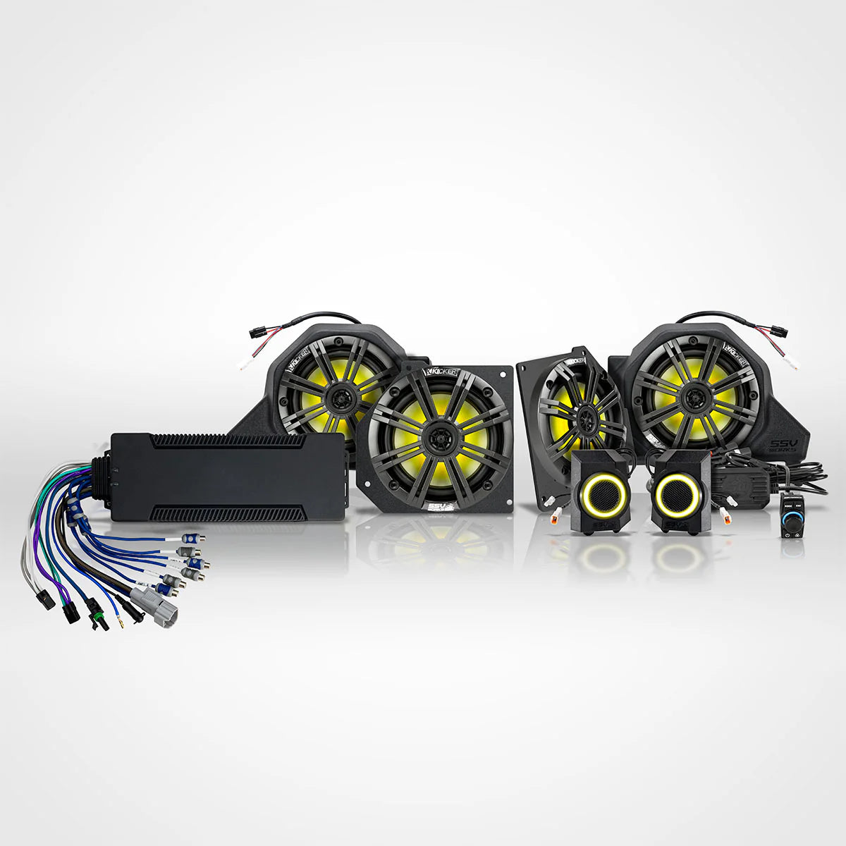 Computer cooling system with fans and cables on a white background