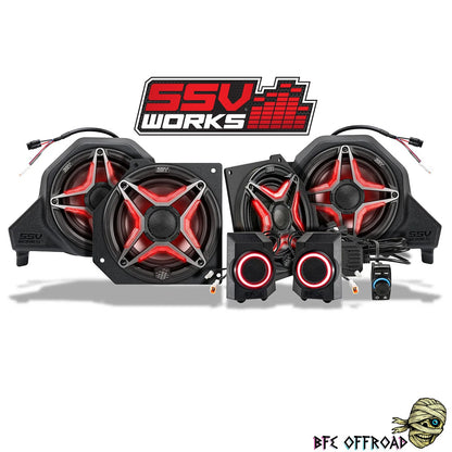 Car audio system with SSV Works logo on a white background