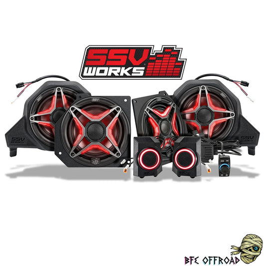 Car audio system with SSV Works logo on a white background