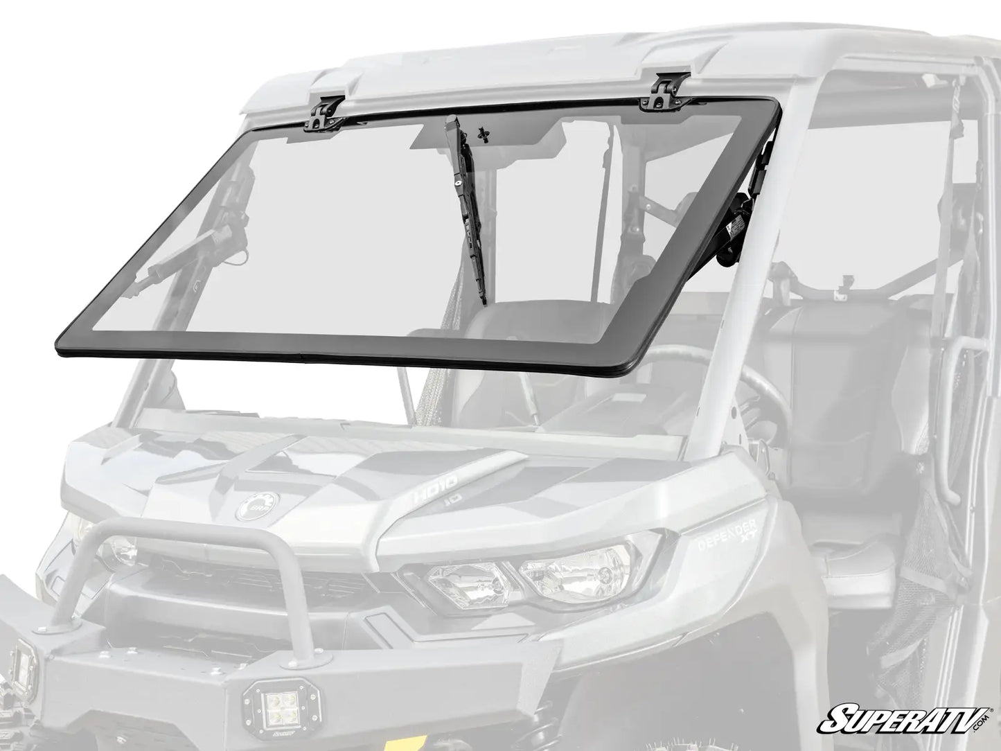 SuperATV MaxDrive Power Flip Power Glass Windshield Can Am Defender HD W Wiper Promo Pic