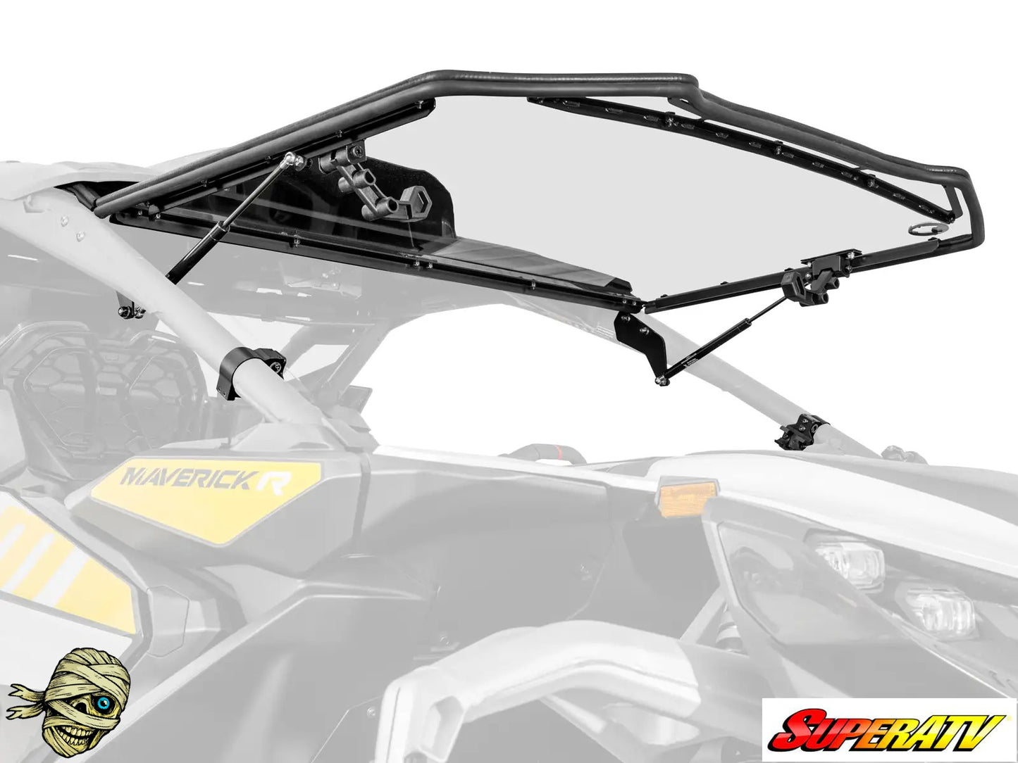 Roof rack system on a vehicle with SuperATV branding.