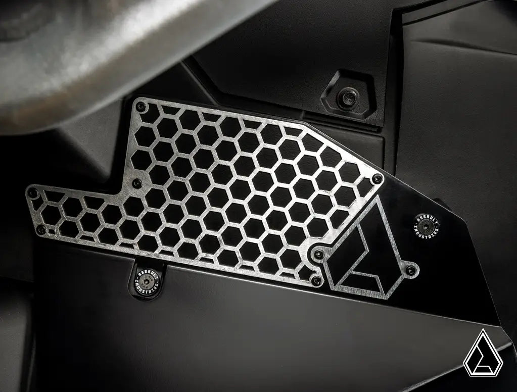 Metallic honeycomb design on a dark background