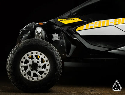 Can-Am Maverick X3 off-road vehicle with prominent branding on a dark background