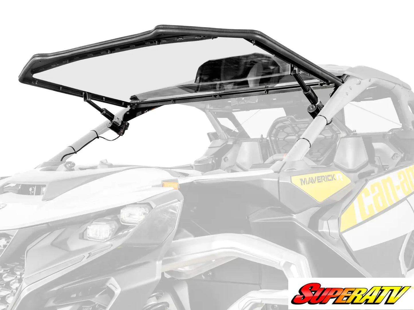 SuperATV MaxDrive Power Flip Windshield Can Am Maverick R / Max 2024+ Promo Pic