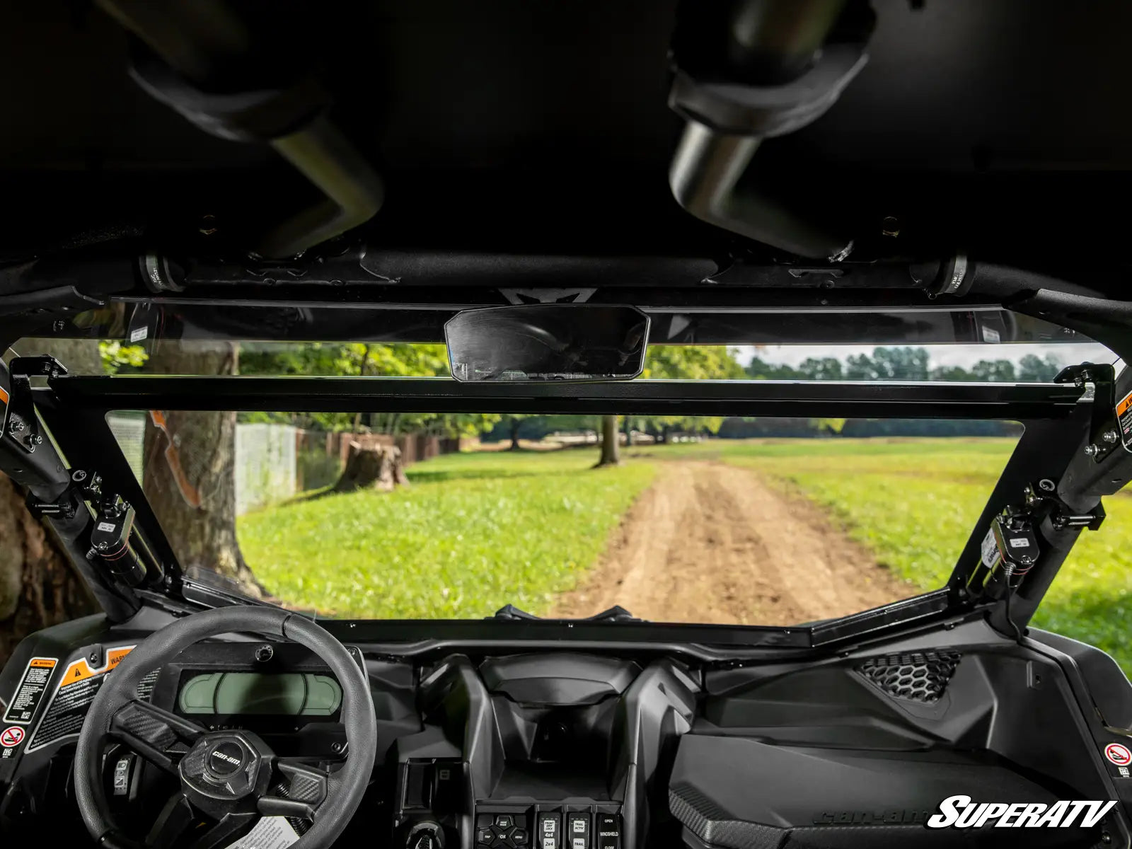 SuperATV MaxDrive Power Flip Windshield Can Am Maverick X3 2017+ Max X DS RS RC inside view closed