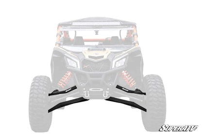 Front view of a SuperATV vehicle with clear canopy and black bumper on a white background