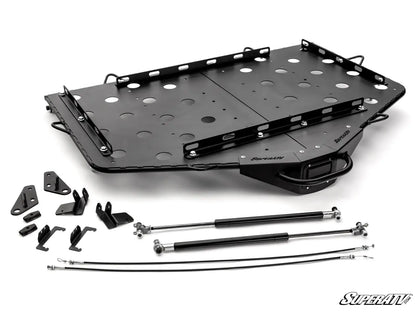 Car roof rack system with mounting brackets and straps on a white background