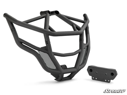 Black vehicle bumper with additional component on a white background
