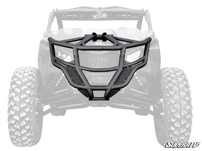 Black front bumper on a white off-road vehicle with 'SuperATV' branding.
