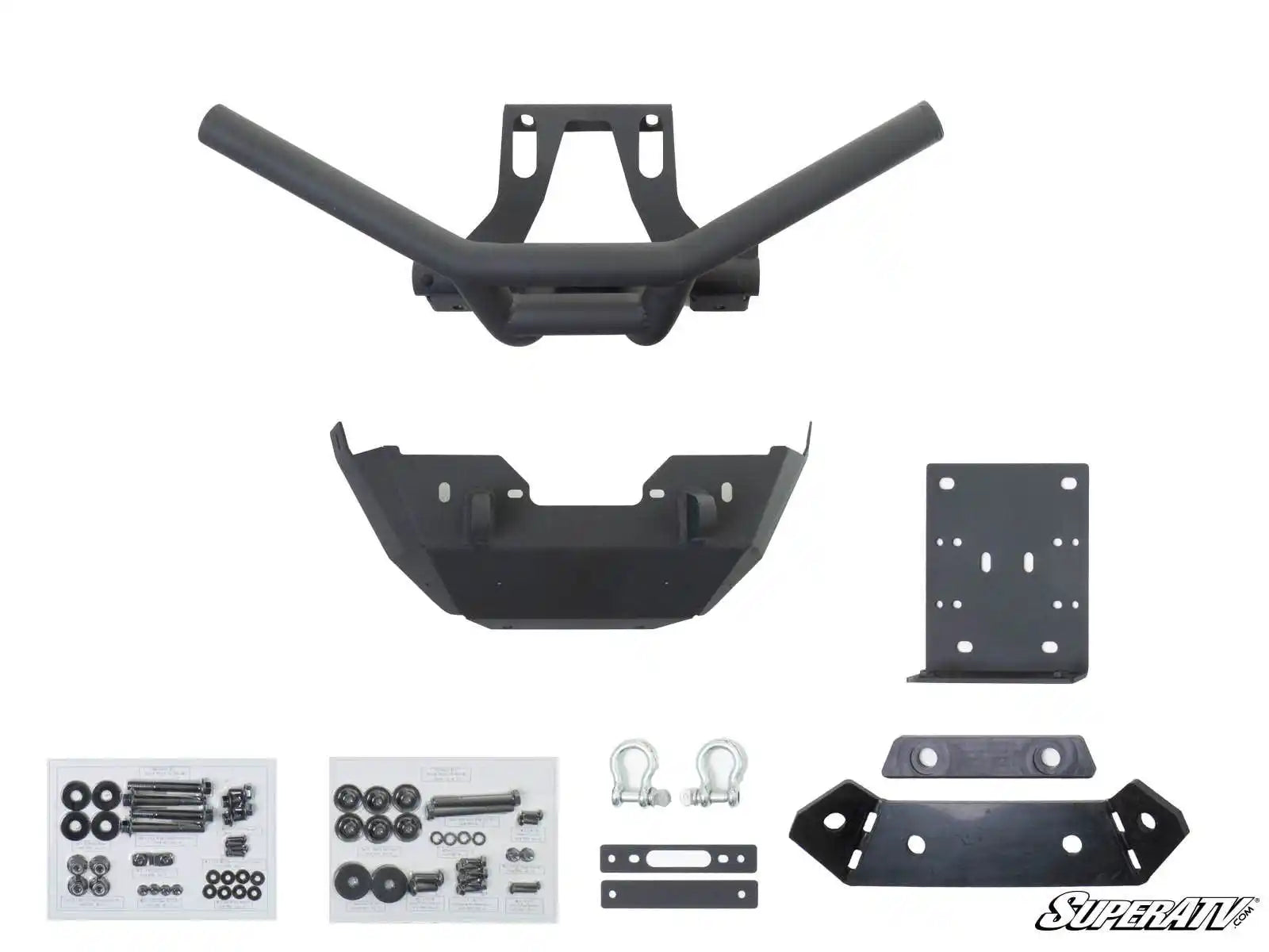 Set of black metal vehicle components on a white background with 'SuperATV' branding.