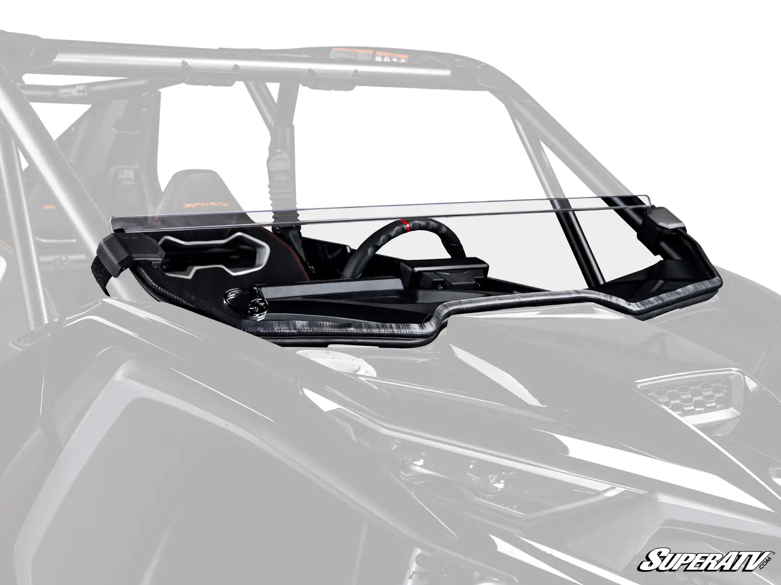 Clear windshield with black frame on a SuperATV vehicle