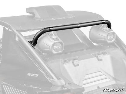A black tubular metal roll bar installed over the rear cargo bed of a gray off-road vehicle, shown on a white background with a faded vehicle overlay.