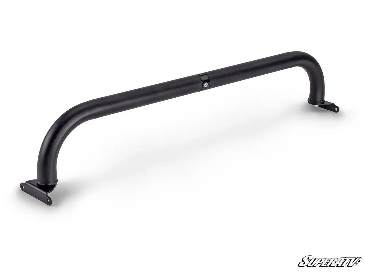 A black metal bull bar or roll bar with mounting brackets on both ends, shown on a clean white background with a subtle shadow. The brand name 'SUPERATV' is visible in the bottom right corner.