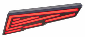 Red and black car emblem on a white background
