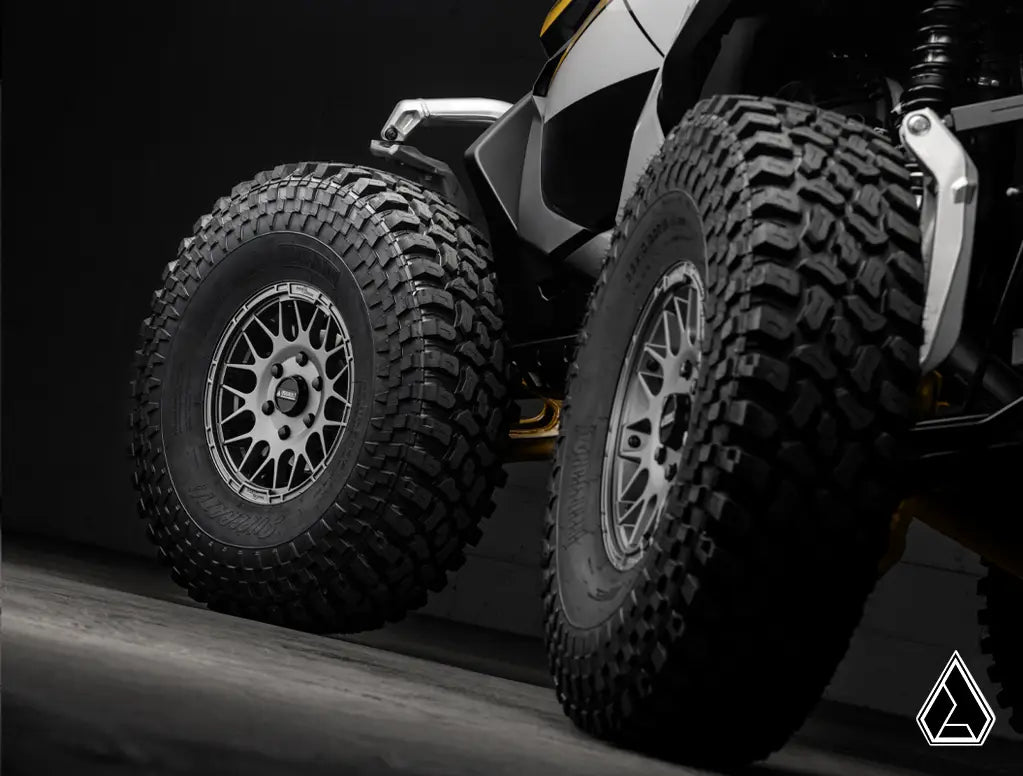 Assault hellfire wheels mounted on Maverick R 