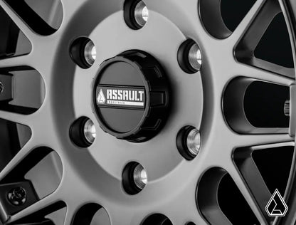 Closeup of assault wheel center cap