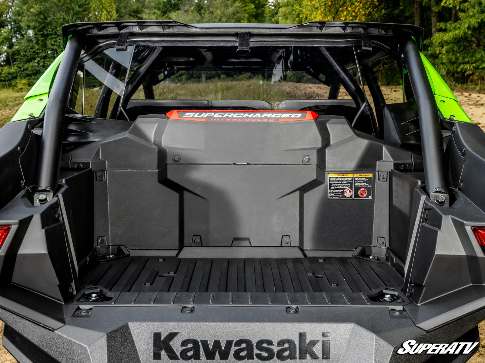 Back of a Kawasaki SuperATV vehicle with open cargo area