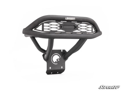 Black bike basket with SuperATV logo on a white background