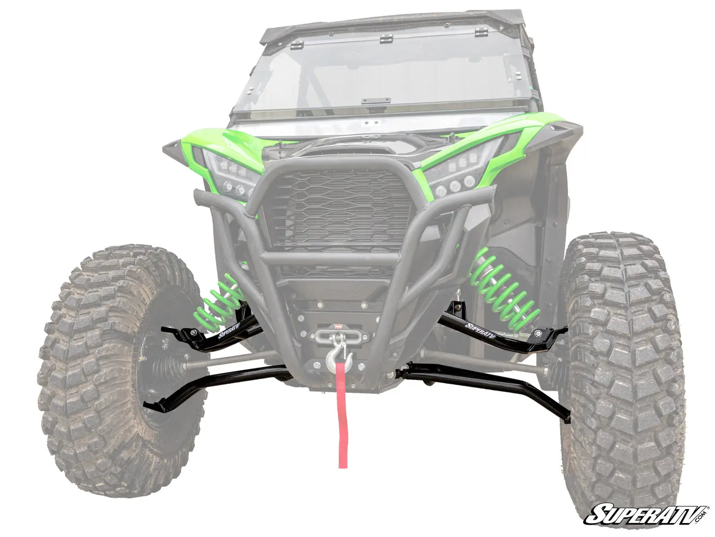 Super ATV High Clearance 1.5" Forward A Arms Black KAWASAKI KRX 1000 KRX4 20-24 Complete Kit mounted