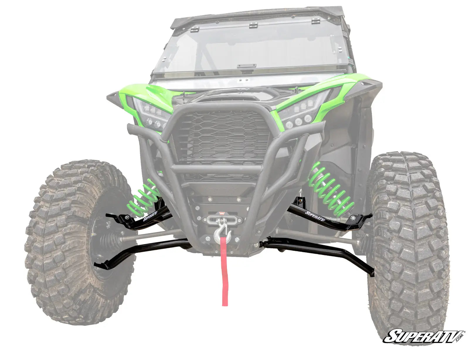 Super ATV High Clearance 1.5" Forward A Arms Black KAWASAKI KRX 1000 KRX4 20-24 Complete Kit mounted