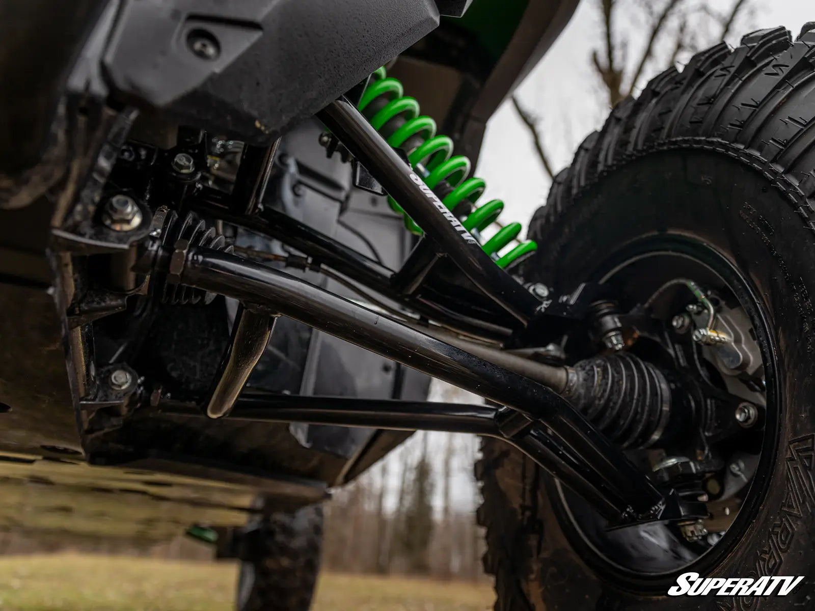 Super ATV High Clearance 1.5" Forward A Arms Black KAWASAKI KRX 1000 KRX4 20-24 Mounted Lower View