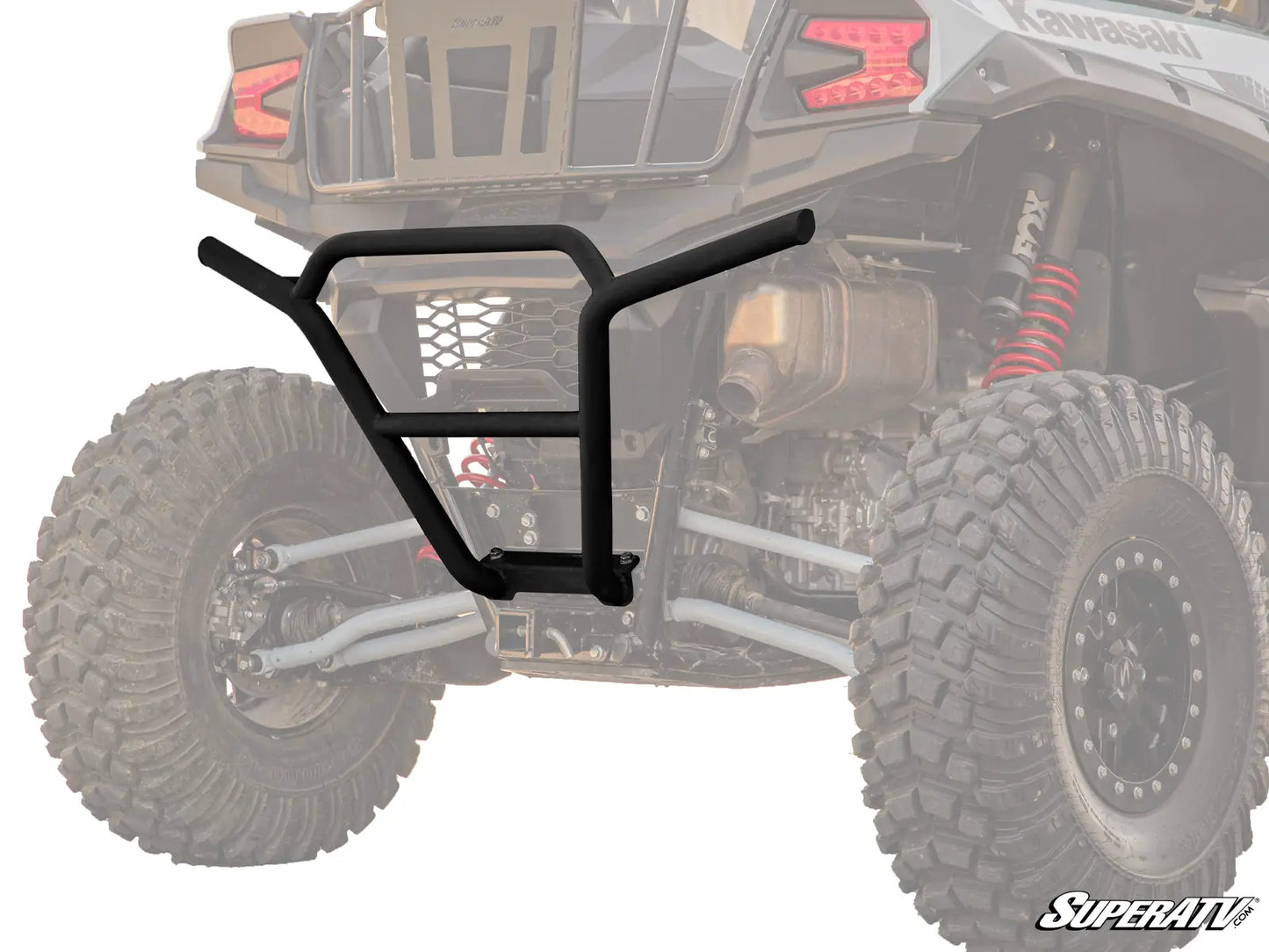 Black bumper for off-road vehicle on a white background with SuperATV logo.