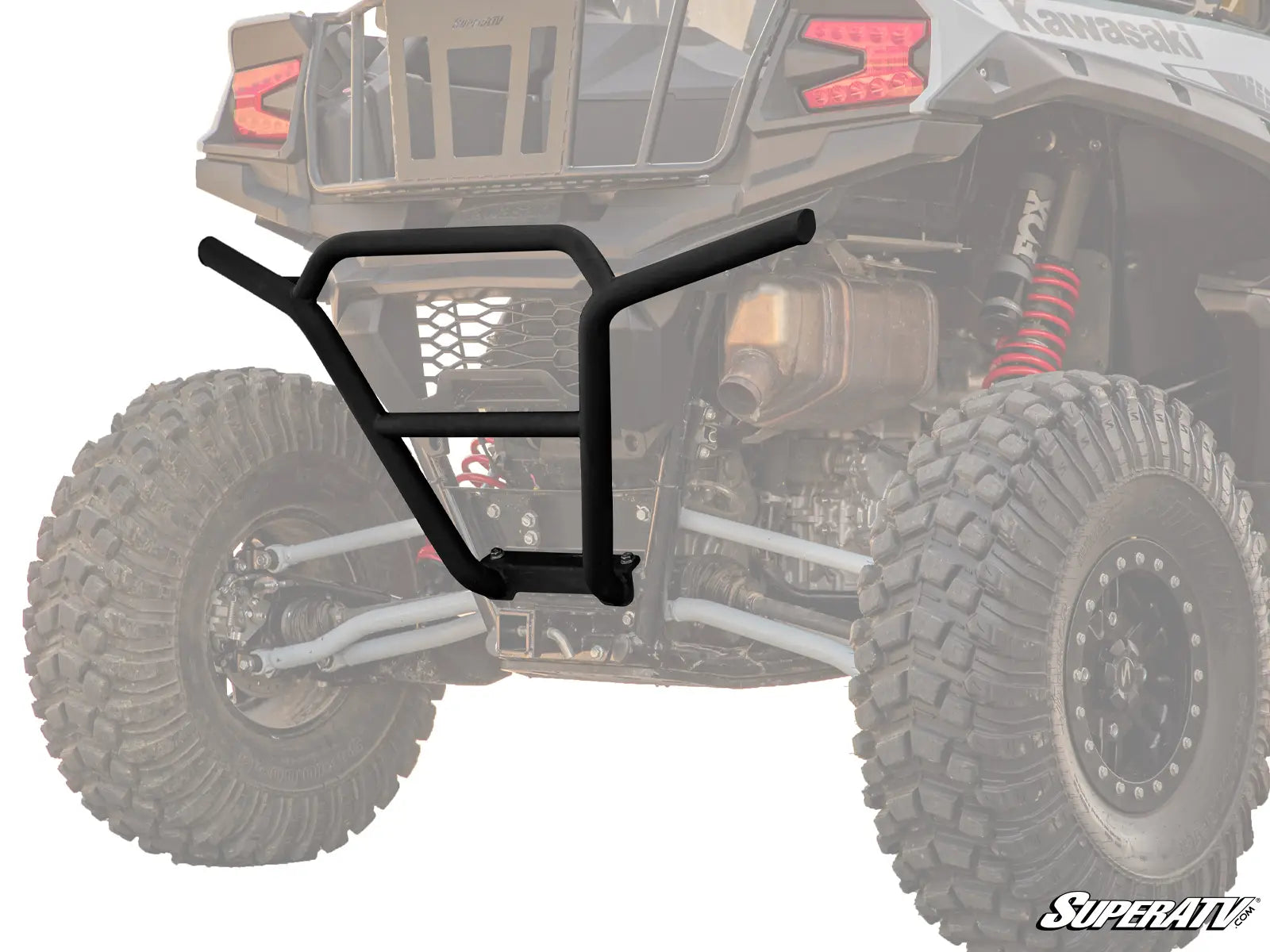 Black bumper for off-road vehicle on a white background with SuperATV logo.