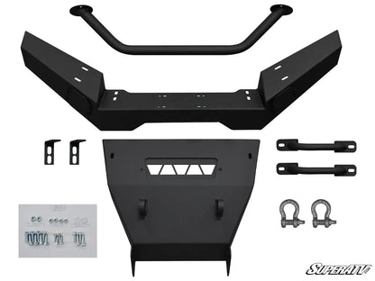 Set of black metal vehicle components on a white background with SuperATV branding.